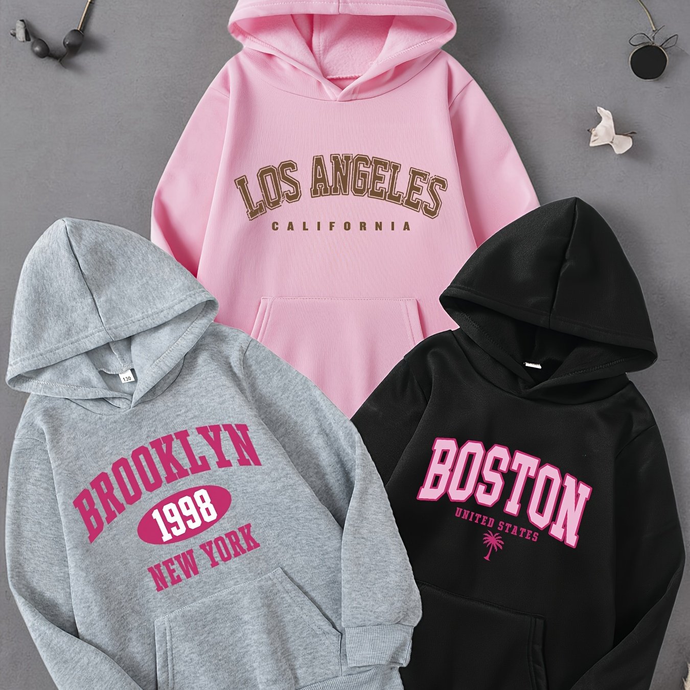 [template Base] Girls' Autumn And Letter Print Hoodie Casual Sports Comfortable Long-sleeved Hooded Sweatshirt 3pcs Set
