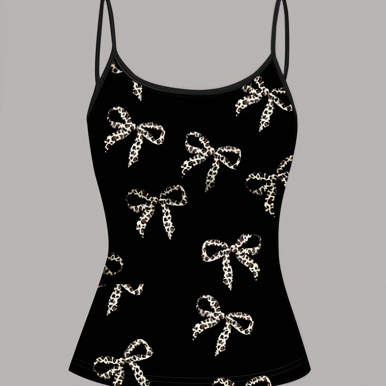 E-shop Dieses Sommer-Tanktop mit schwarzem Leopardenmuster und Schleifendesign bietet verstellbare Träger und trendige , strahlt ein süßes und cooles