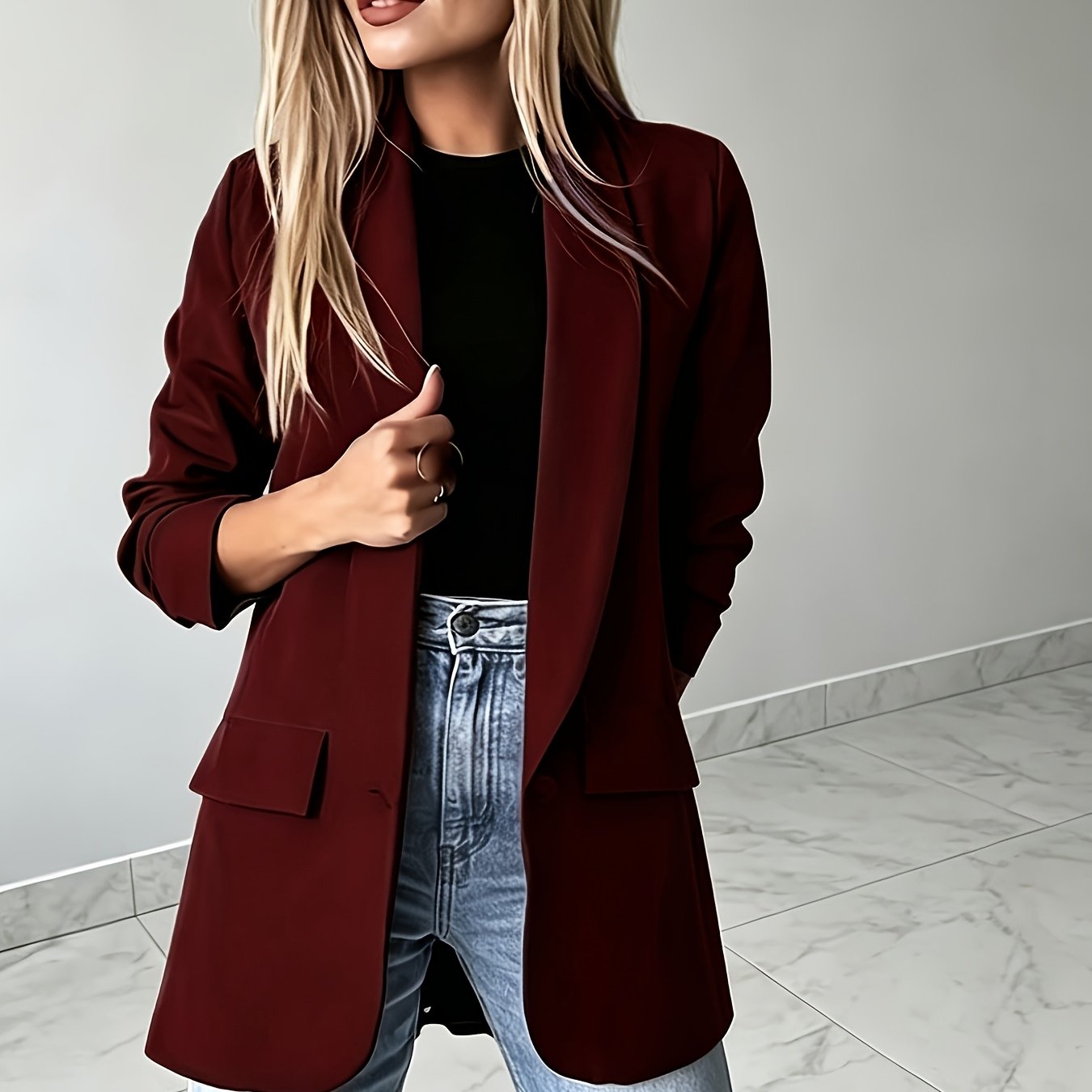 TEMU 1pc Women's Elegant Casual Cardigan Blazer, Versatile Top For Work, Commuting, And Daily Wear, Loose Fit Cardigan Blazer Ns702