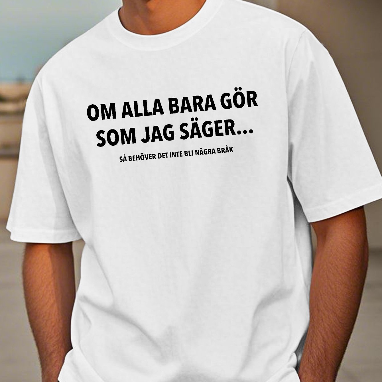 TEMU Swedish Humor Men's Short Sleeve T-shirt - Light Grey Casual Summer Tee With "om Alla BÃ¤ra GÃ¶r SÃ¥ Jag SÃ¥gar..." Print, Geometric Pattern, Rou