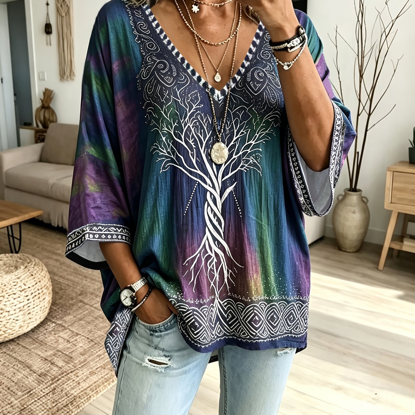 TEMU Plus Size Women's Of Life Artistic Top