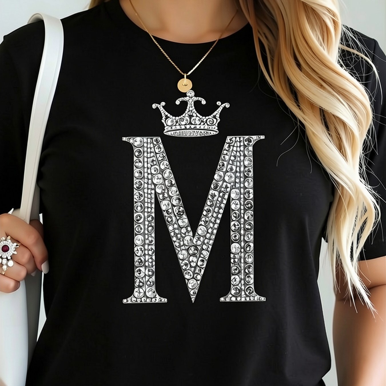 Image of 180g Black Crewneck Short Sleeve Printed T-shirt With Glitter Crown Ladies Fashion Streetwear Christmas Halloween Women