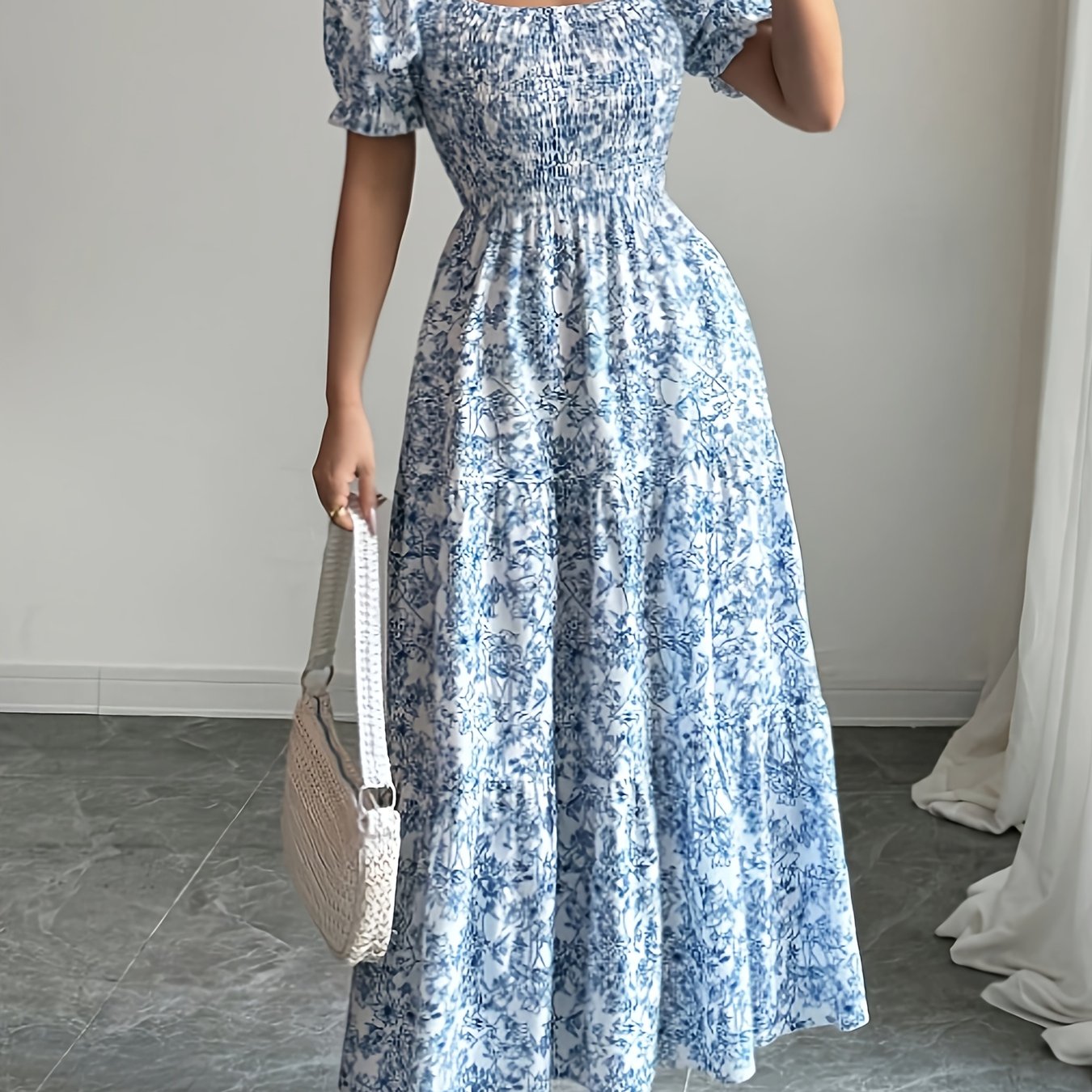 TEMU Women's Short-sleeve Dress With Neckline And Pleated Hem 251