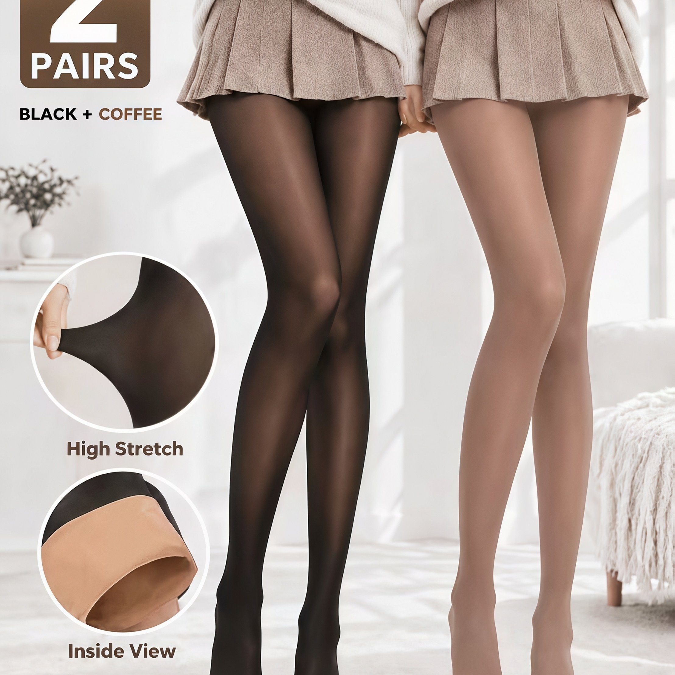 TEMU 2-pair Women's Sheer Footed Tights, Autumn Pantyhose, Winter Light-warm Leggings, Spring Lightweight Artificial Sheer Effect Stretch Tights,