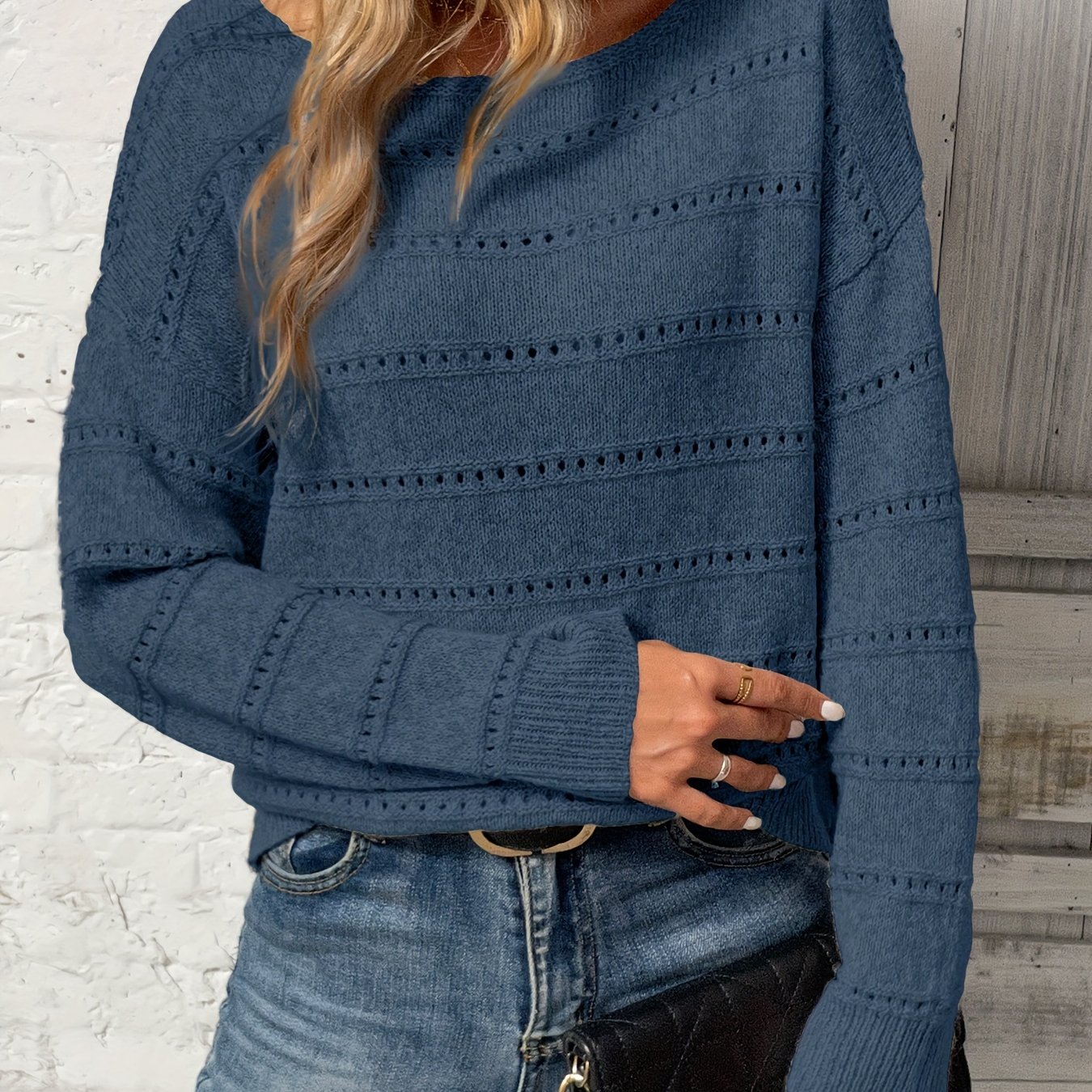 TEMU Jersey de cuello y hombros caídos, suéter casual de larga y sólido para y otoño, ropa de mujer