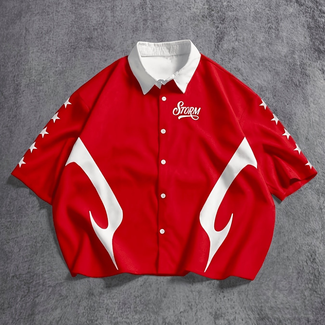 TEMU Heren Vintage Overhemd met Vlammen- & Print - Korte Mouwen, Reverskraag, Cropped Top, Losvallende Streetwear Geschikt voor Hiphop, Collegestijl,