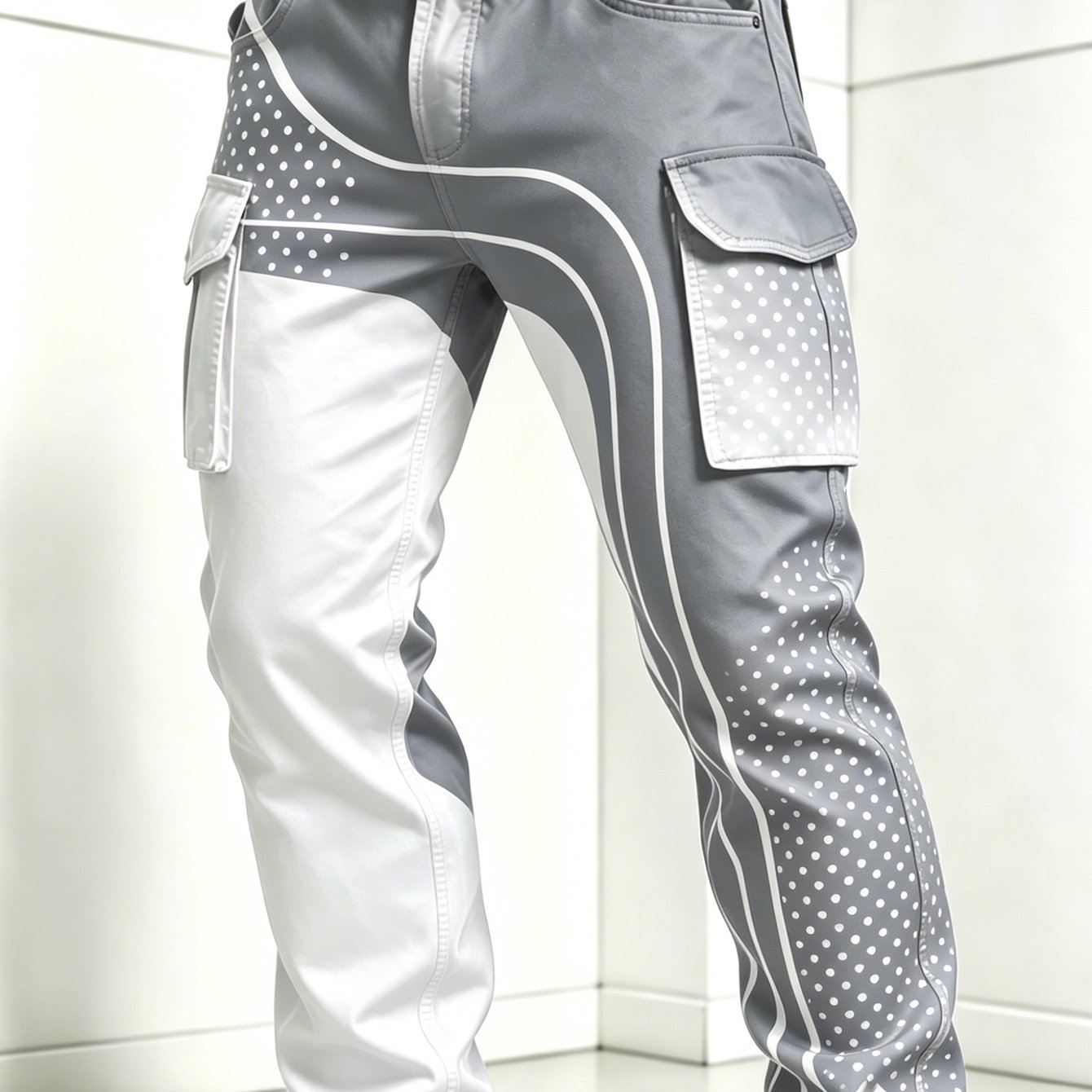 Image of Men's - Polka Print Cargo Pants, Multi-pocket Straight-leg Casual Trousers, Suitable For , Ideal For Daily Commuting And Outdoor Wear