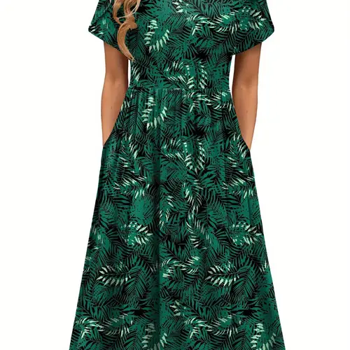 womens summer short sleeve a line midi dress with pockets casual floral print beach sundress in vibrant geometric patterns lightweight polyester blend knee length for warm weather summer dresses