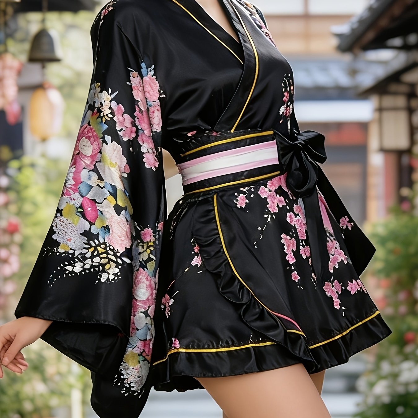 TEMU レディース和風衣装 ルウェア 着物 浴衣 半着物 改良和服 アニメ 写真撮影 レディース家着い ドレス ショートスカート ラマダン衣装