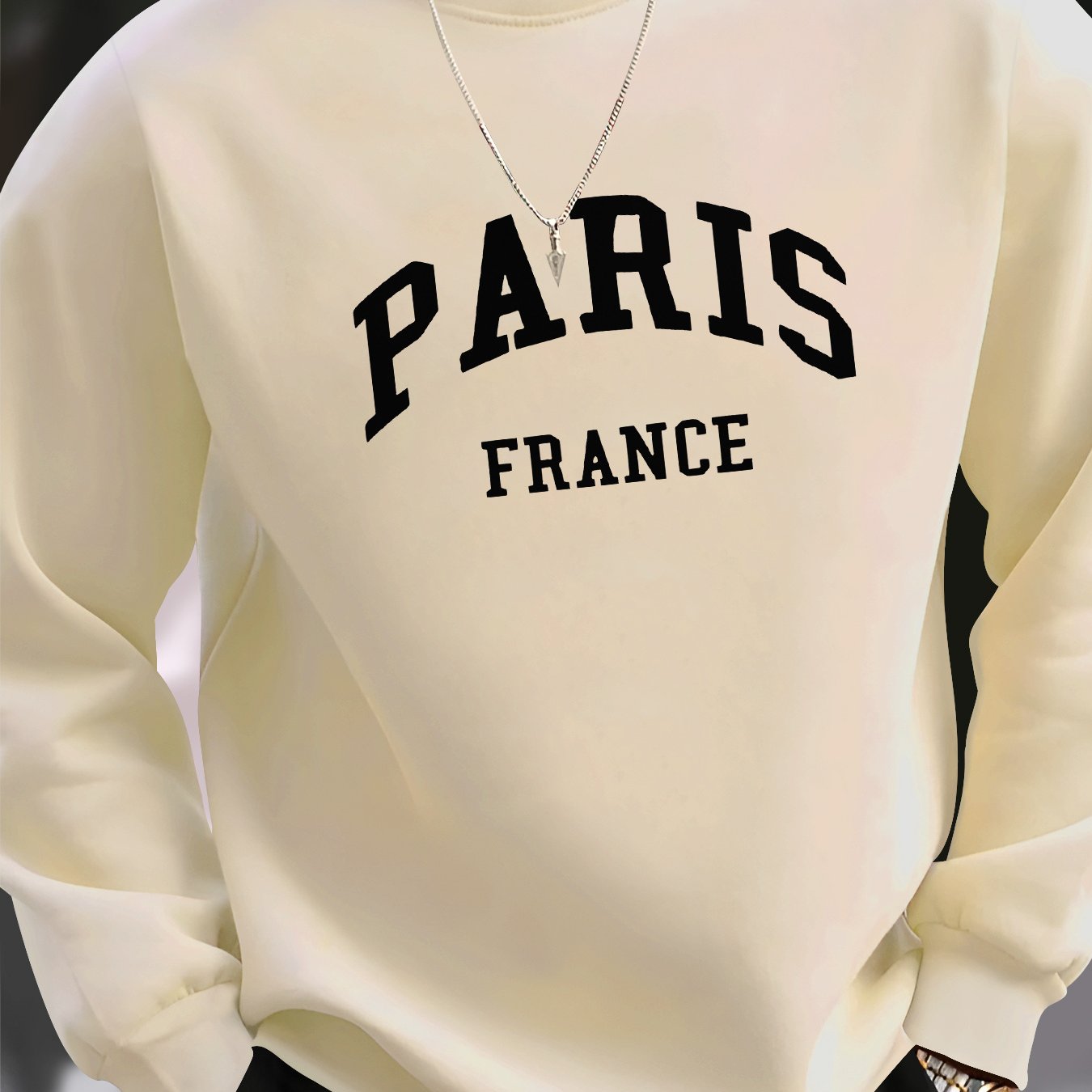 TEMU 1pc Neck Sweatshirt France , Polyester Knit , Regular Pullover