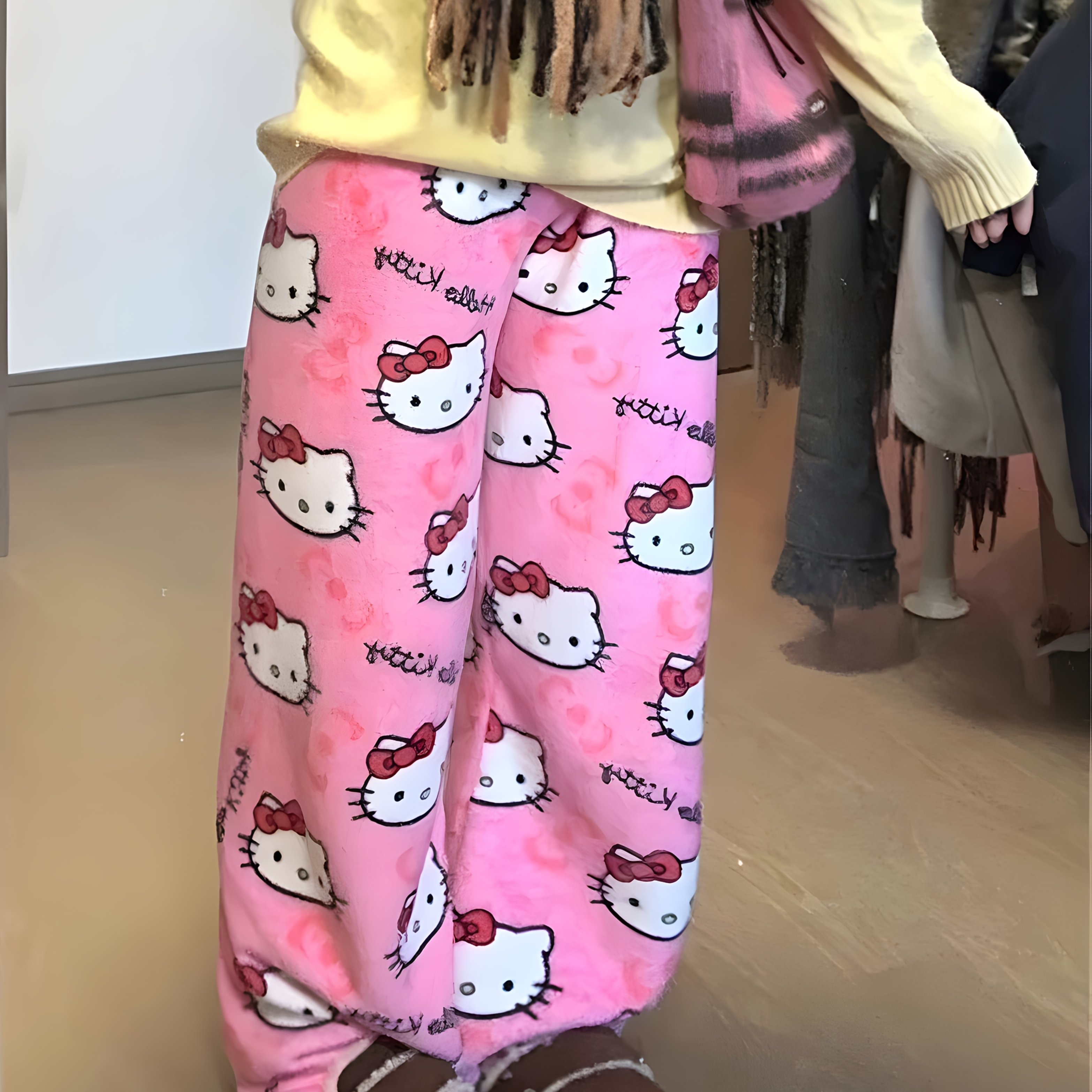 E-shop Sanrio Hello Kitty, Kuromi, Cinnamoroll, My Melody Schlafanzughose, bequeme Herbst/Winter Ruhe- Modehose, warme niedliche