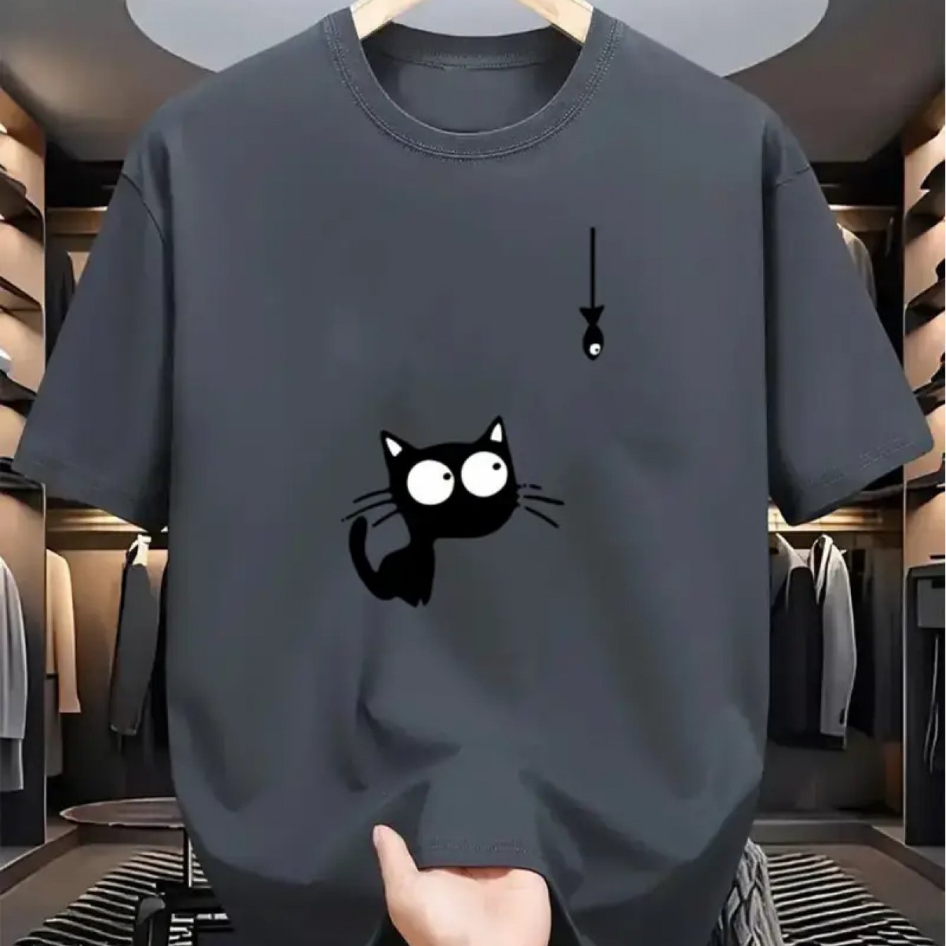 TEMU Men's Fashion Casual T-shirt, Trendy Casual Dual Use, Cute Cat Print