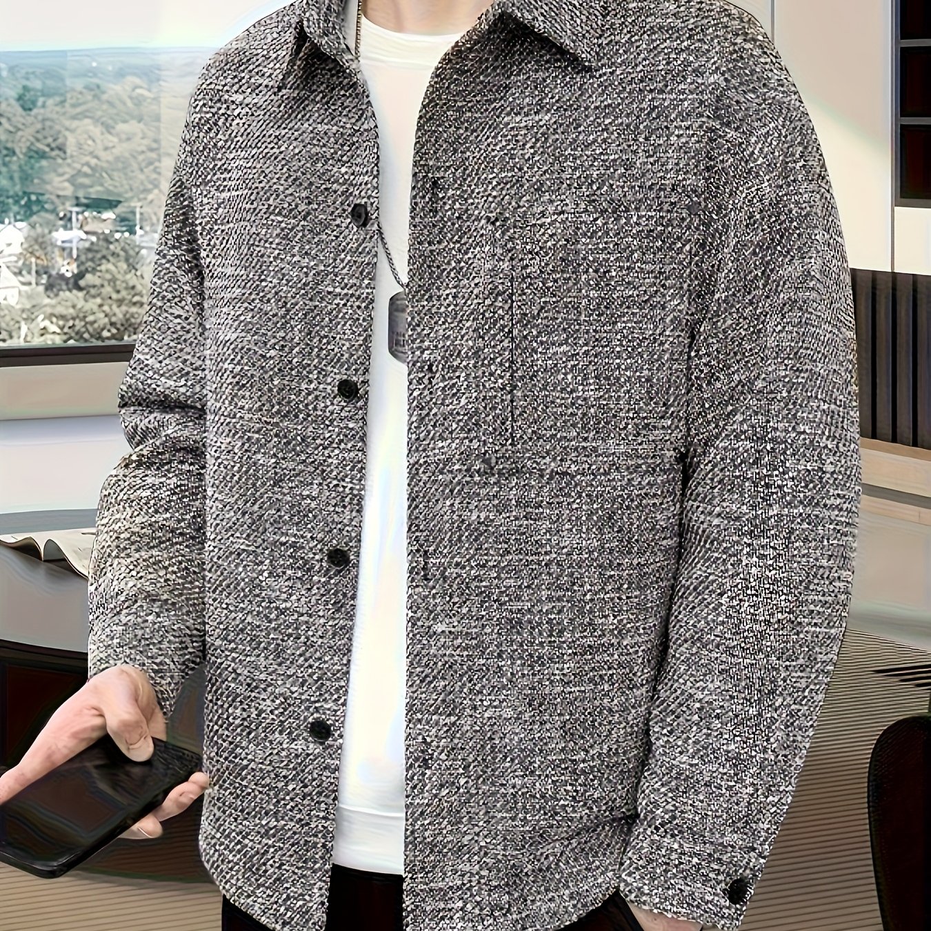 Image of Men's Shirt Collar Jacket For Spring And Autumn, A Trendy A Casual And Loose Lapel