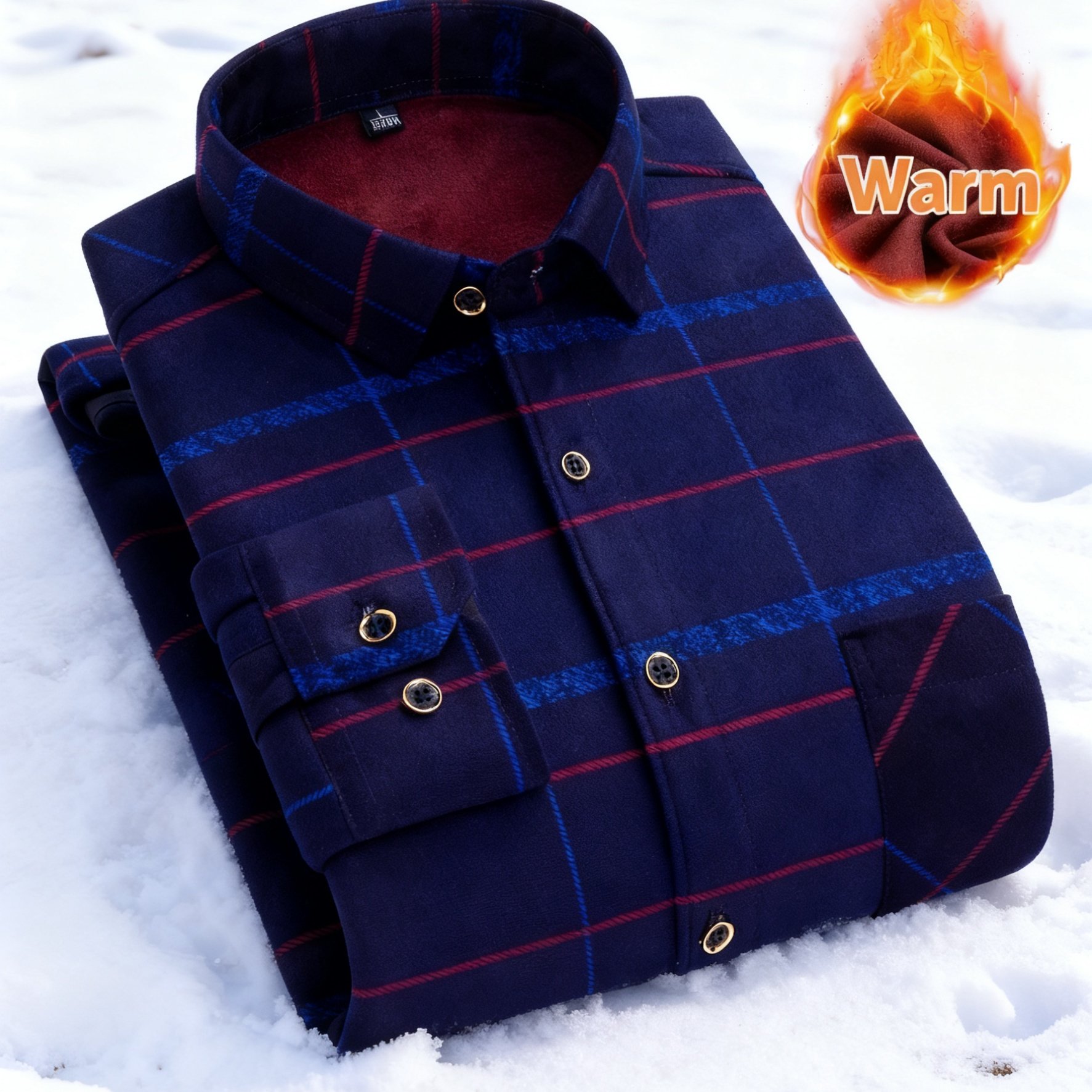 TEMU Chemise d'hiver épaisse doublée en , à manches longues pour hommes, haut chaud anti-froid, chemise décontractée et durable, veste pour hommes,