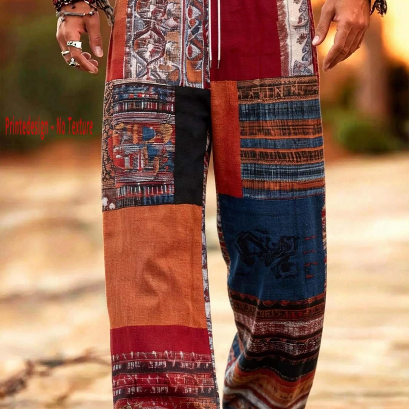 TEMU [printed Design- Not Textured] Men's Straight-leg Trousers, European And American Trendy Style, Versatile Casual Pants, Loose Retro Drape Sports