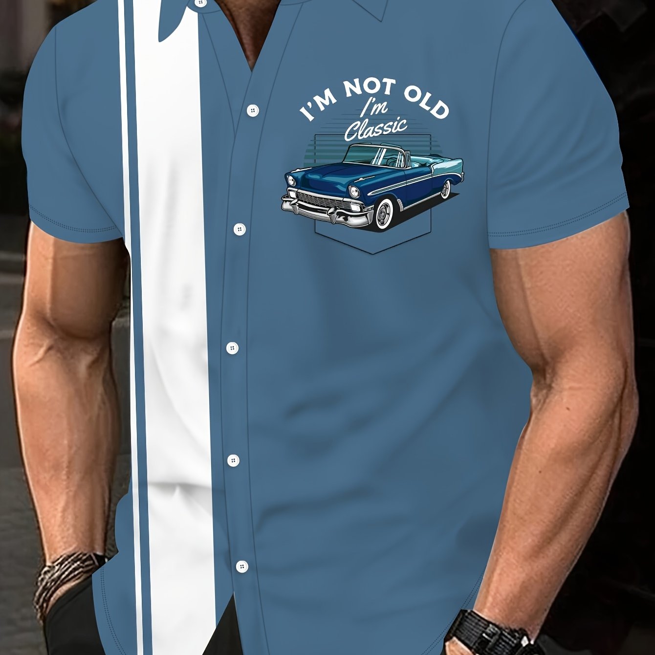 TEMU Plus Size Men's Cartoon Pattern Short Sleeve Shirt - With Pocket, For Beach And Outdoor Activities, Machine Washable Regular Fit, Summer Casual