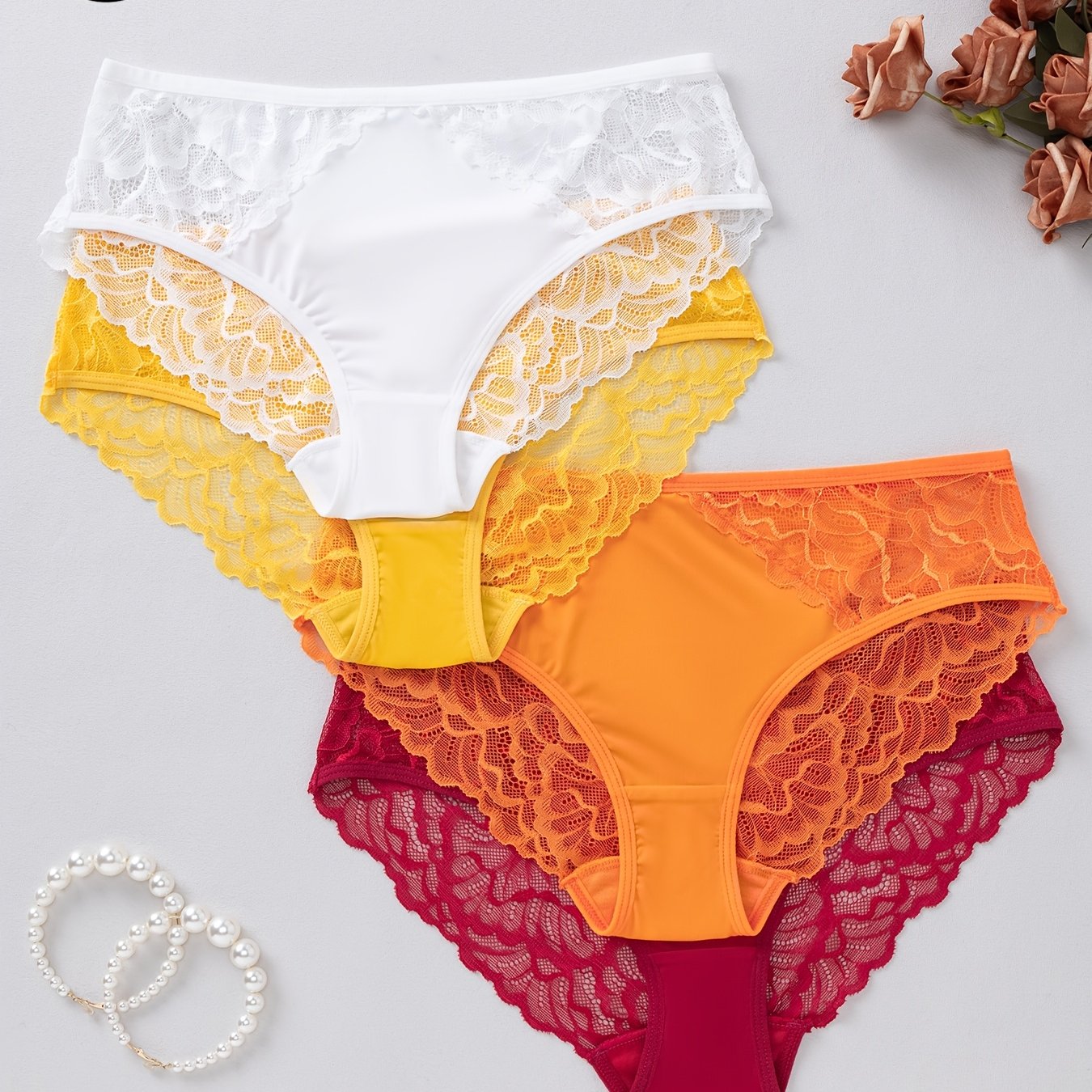 TEMU Un ensemble de culottes triangle pour femmes de couleur unie, disponibles en plusieurs couleurs, avec un design et élégant et de grands panneaux