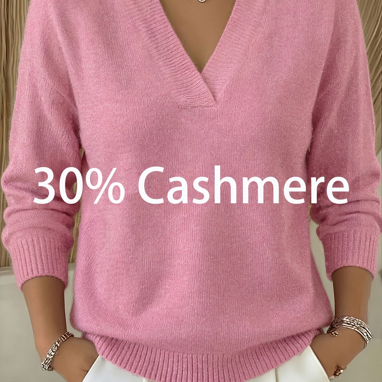 TEMU Pull Femme Col V Manches Longues, T-Shirt et Confortable Texture Peluche Douce pour , Haut Style Uni, Tenue de Tous Style Français Mode
