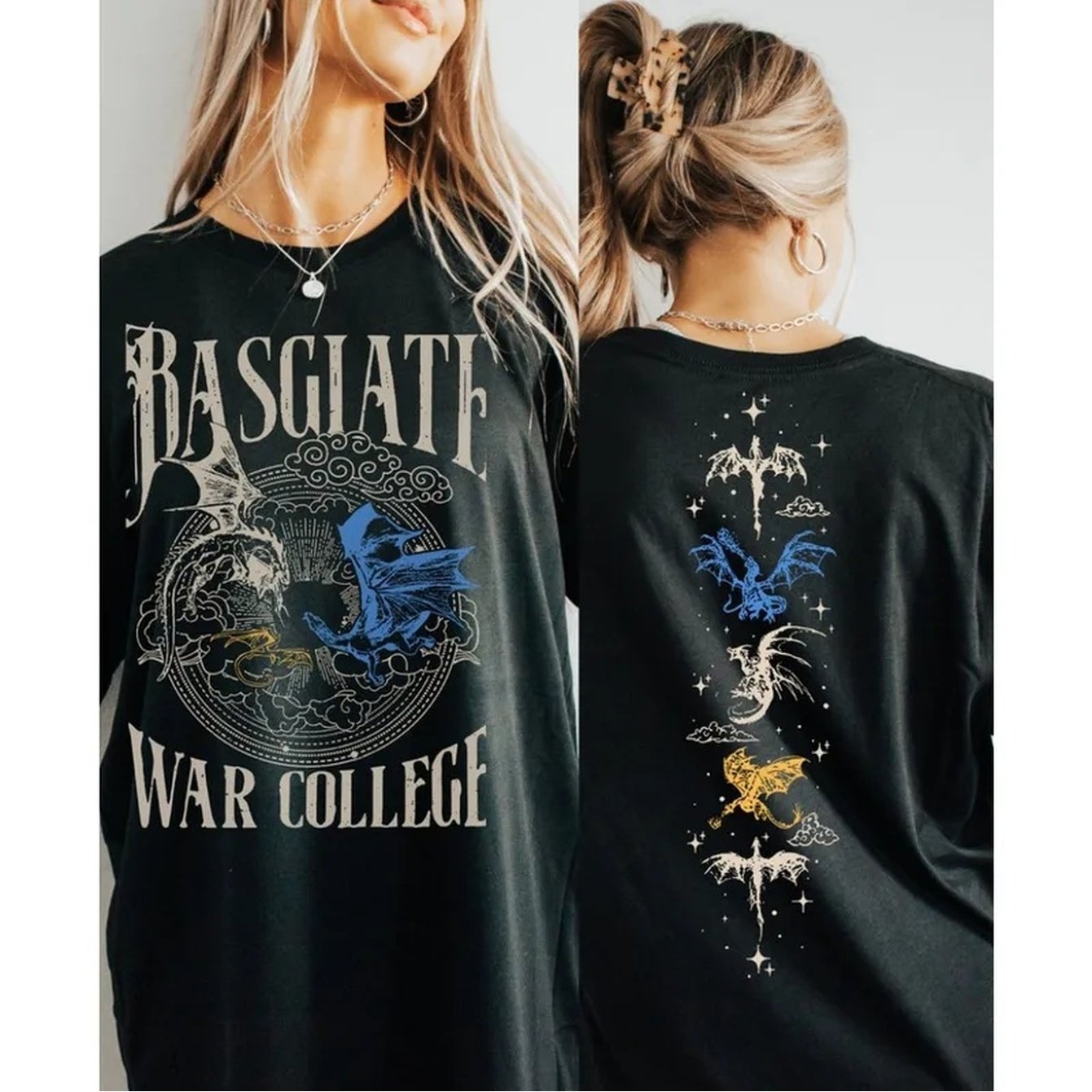 Image of Plus Size Men Women T-shirts Vintage Basgiath College 2-sided Shirt T-shirt Dragon Rider T-shirt Book Lover Men Women Fashion Tee Tops