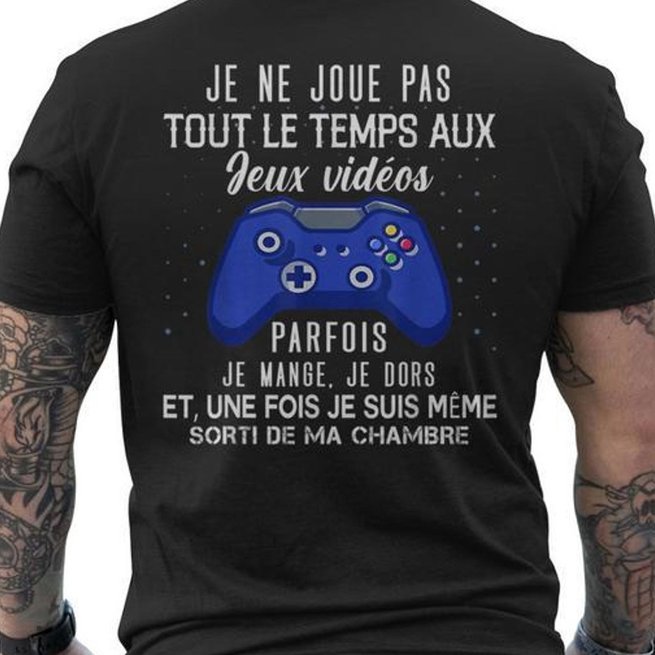 TEMU Men's Funny French Video Game T-shirt - Back Print "je Ne Joue Pas... Video Games" ( Gaming... I'm Video Games) - Casual Crew Neck Short Sleeve