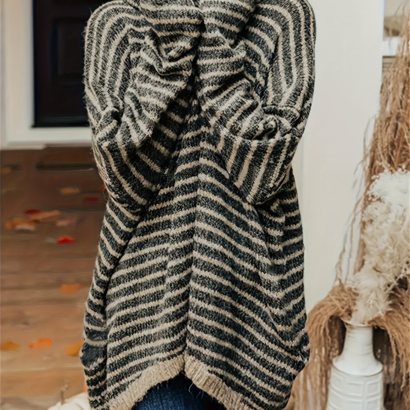 Plus Size - Plus Size - Directional Style Long Sleeve High Neck Striped