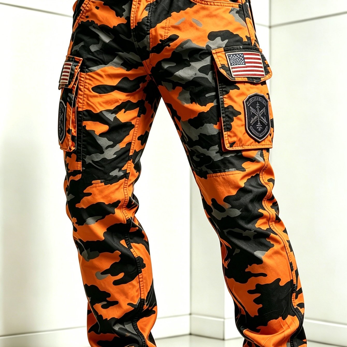 Image of Men's -black Camouflage Cargo Pants, Multi-pocket Casual Trousers, Streetwear For Daily Outdoor Commuting