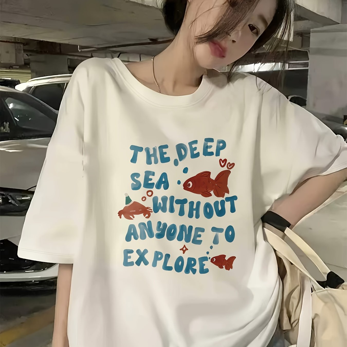 TEMU 패턴 프린트 여성 티셔츠 캐주얼 라운드넥 봄 여름 반팔 티