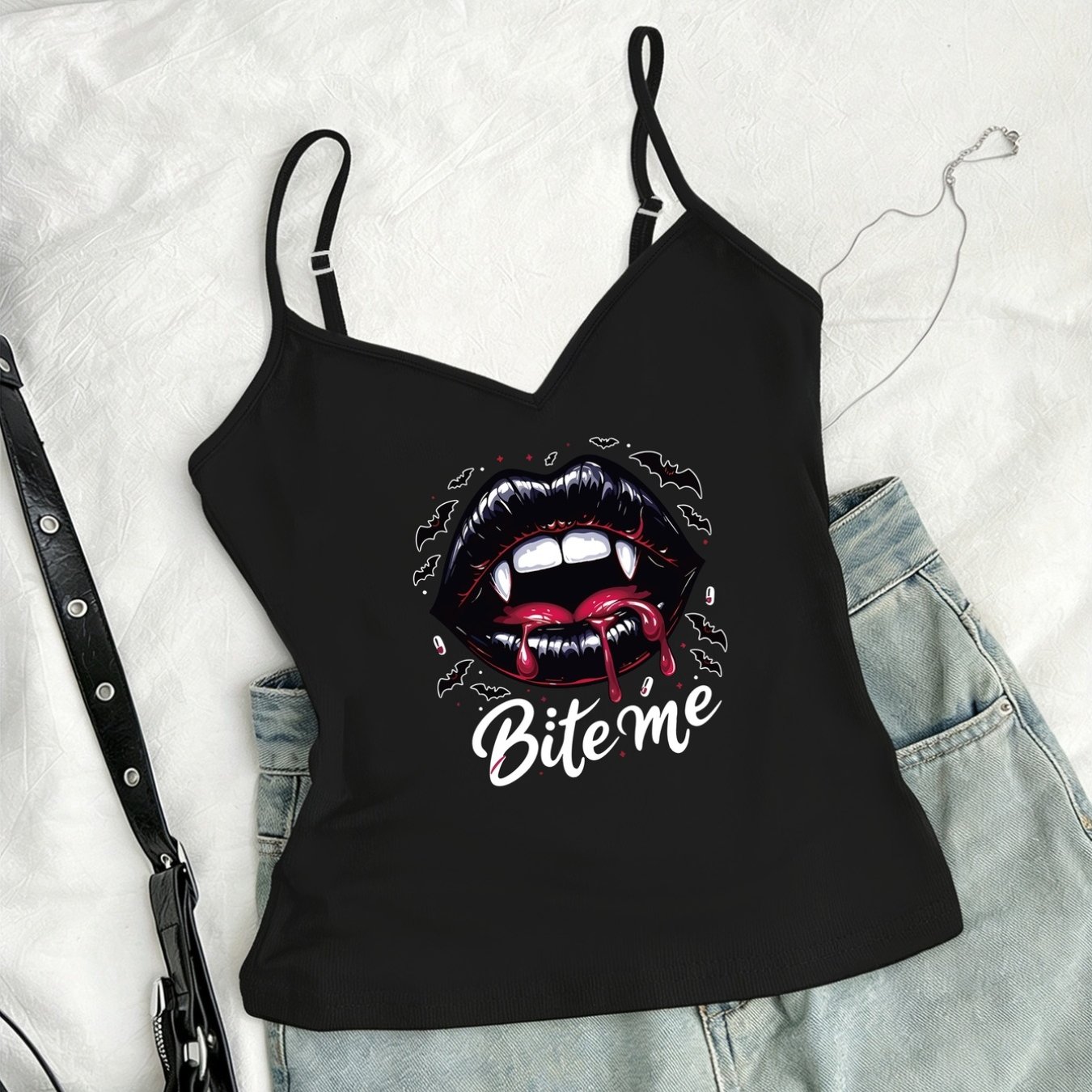 TEMU Vest, Vampire, Halloween Print V-neck Tank Top Women's Casual Top - Women's Clothing, Summer And Spring, Women's Wear