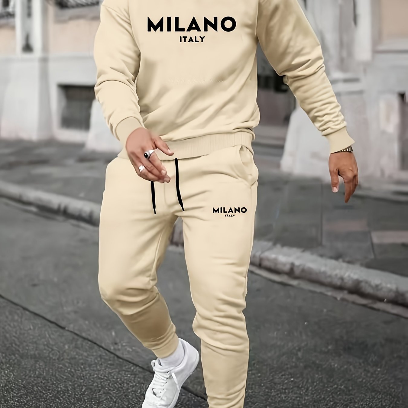Men's Casual 2pcs Sport Crew Neck Sweatshirt Set - Obm