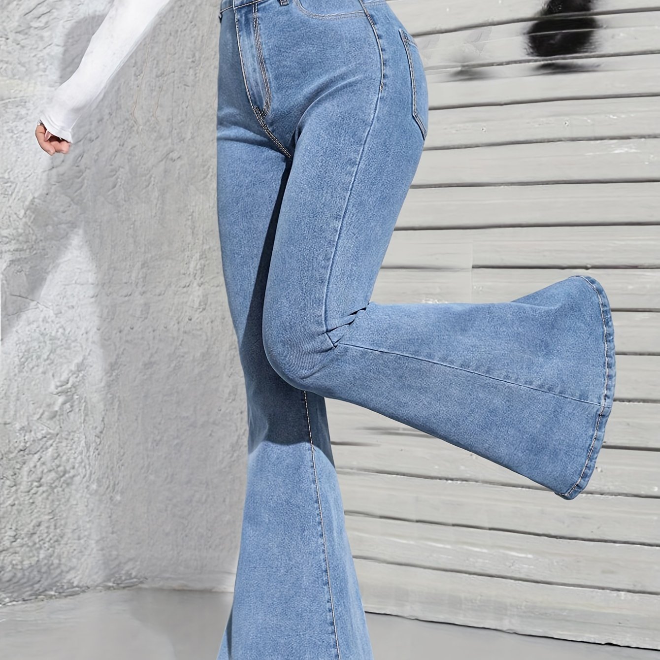 High Stretch Versatile Flare Jeans Slant Pockets Washed Bell - Temu United  Kingdom