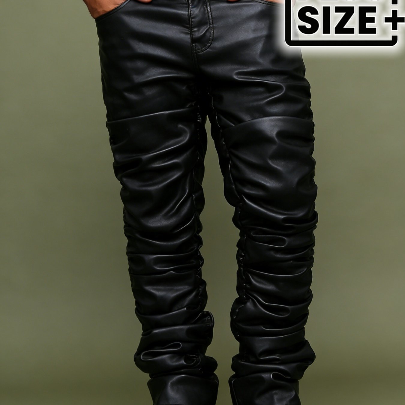 TEMU [hme]plus Size Men's Pleated Pants, Y2k Hip-hop Street Style, Stretch Slim Straight Leg, Non-constricting Fabric, Machine Washable& Durable,