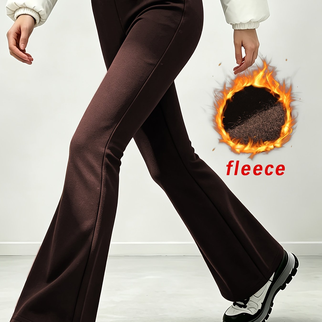 TEMU Women's High-waist Plush Lined Flared Pants - Cozy, Stretchy Super Soft, Warm, , Perfect For, Fitness & Casual Wear, Machine Washable