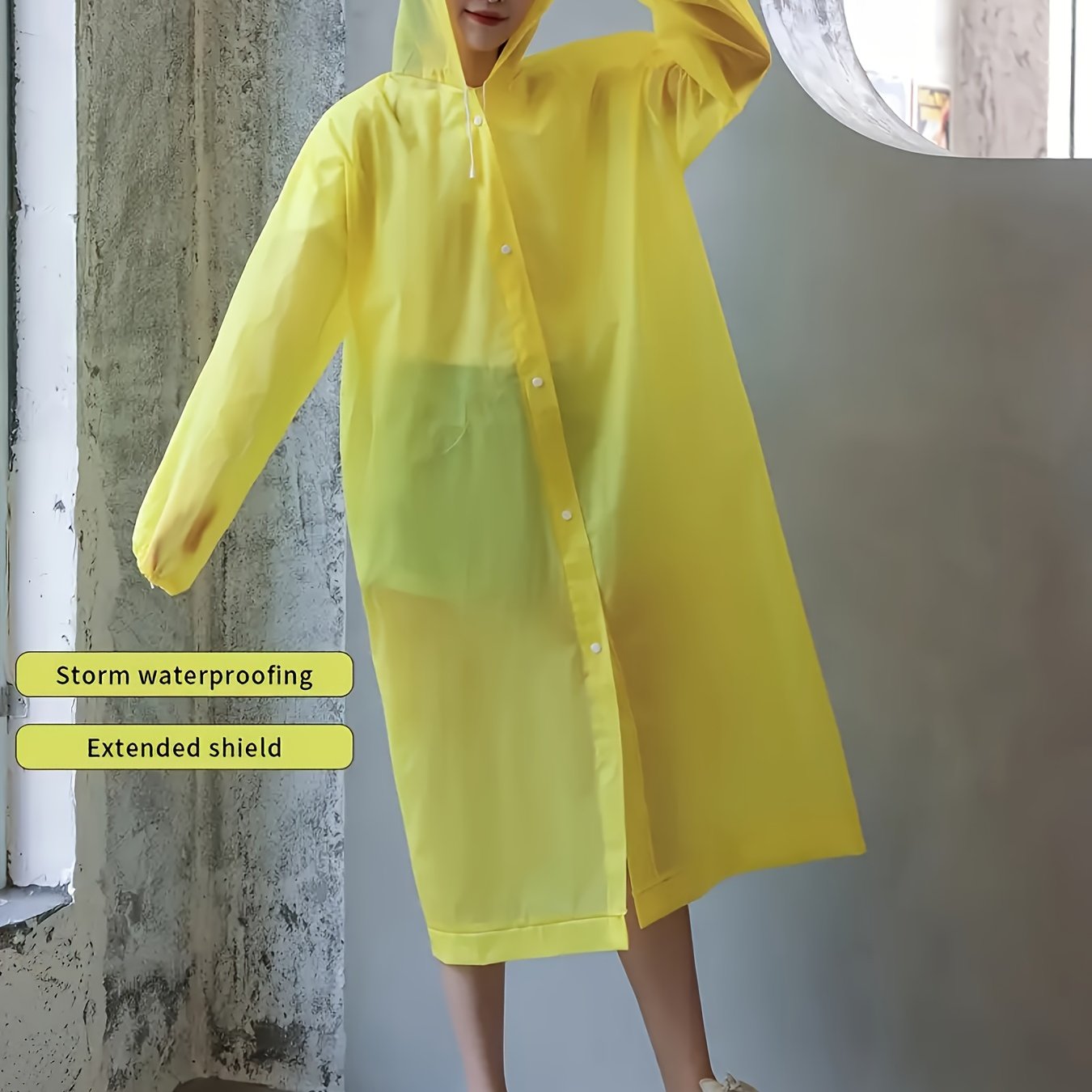 Image of 1pc Of Women's Outdoor Raincoat, Made Of Eva Material, Reusable, Thickened Yellow Raincoat