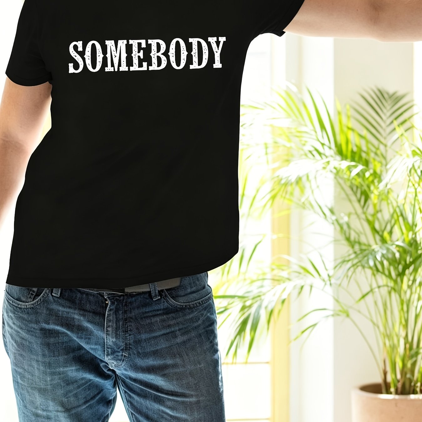 TEMU Unisex Couple's Printed Plus Size Summer Casual Medium Stretch Short Sleeve Crew Neck T-shirt, Plus Size