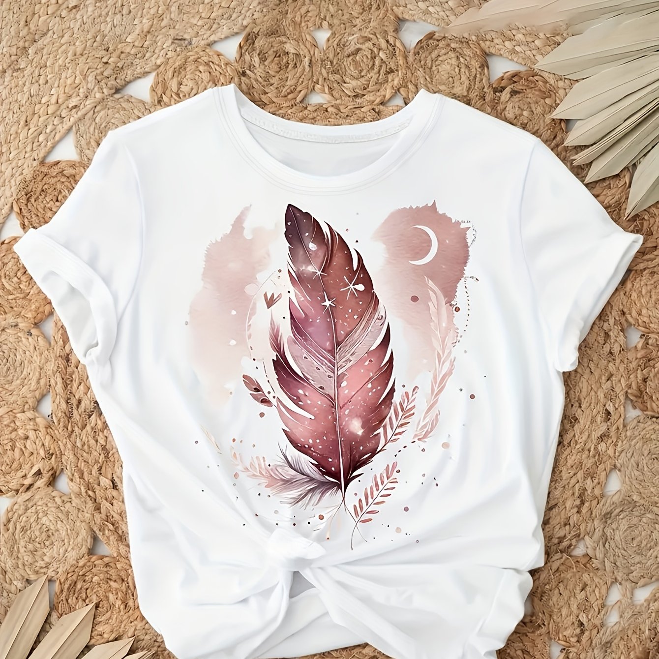 E-shop Neues Sommer-T-Shirt mit rosa Farbverlaufsmuster-Druck, lässiges Oberteil mit normalem Rundhalsausschnitt