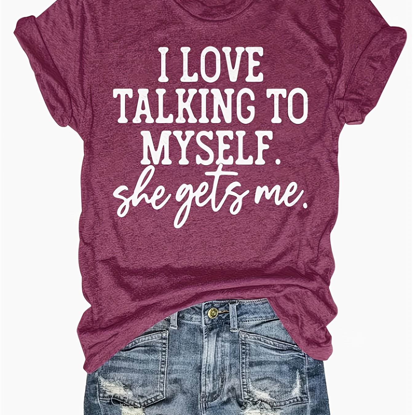 TEMU I Like To , She Understands Women's Casual T-shirt, Round Neck Short-sleeved T-shirt, Machine Washable, Easy And Versatile Breathable Spring And