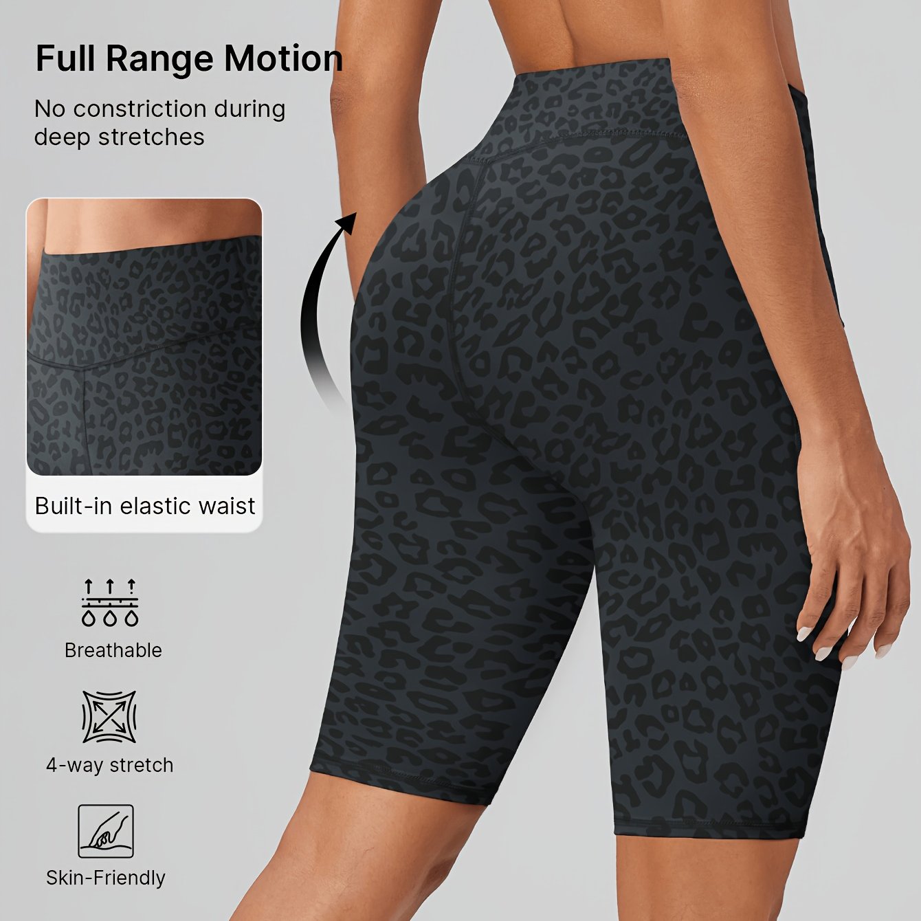 E-shop 1 Stück, Damen Yoga-Leggings mit hoher Taille Po-Hebung, Radsport-Shorts, Jogginghose, Fitnesshose, Sommershorts, Leopardenmuster, hohe