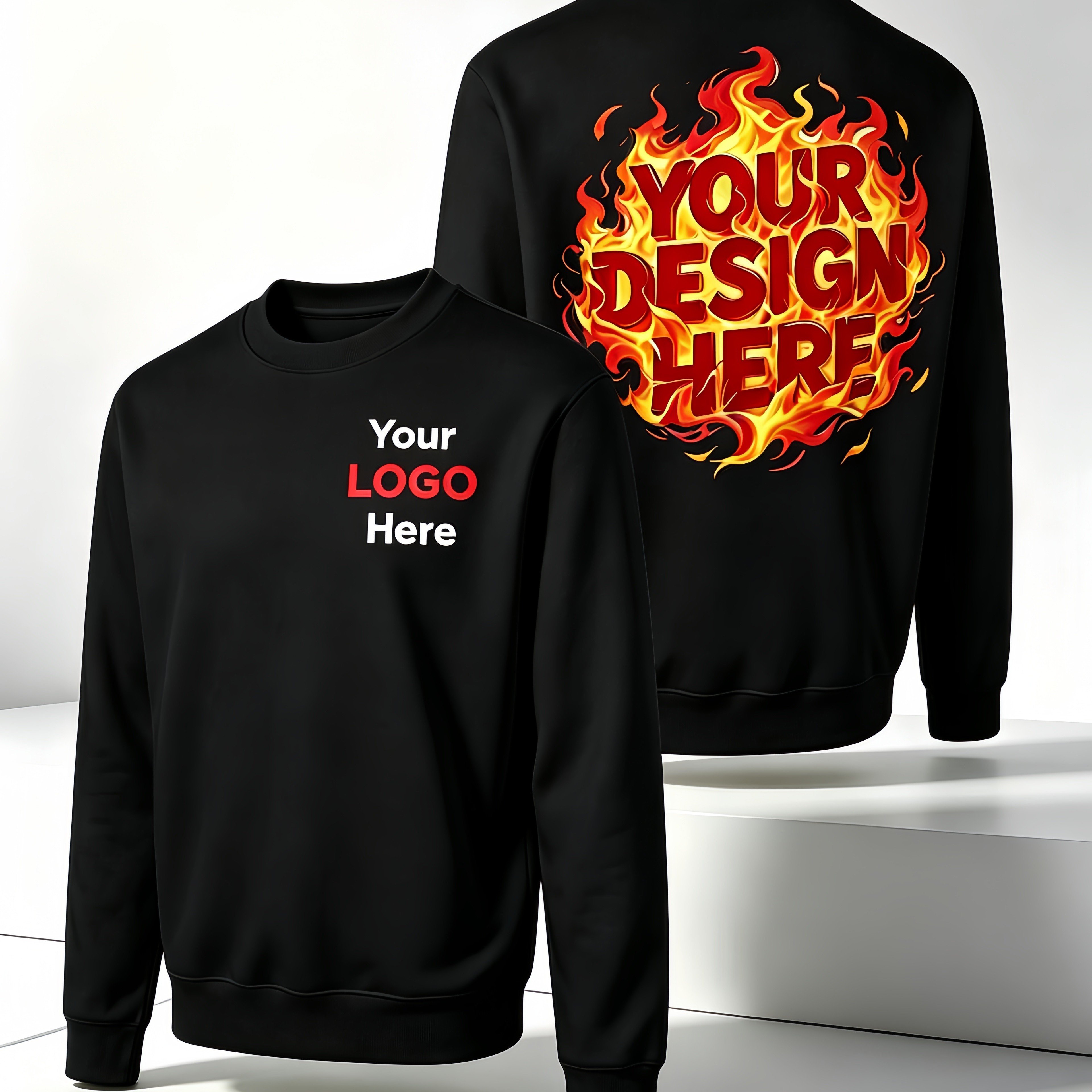 Image of Men's Custom Crewneck Sweatshirt- Double-sided Personalized Printing Supports Custom Designs, Logos, Text, Or Photos- Dark Base Color- Breathable, Stylish Design Suitable , Uniforms, And Events.