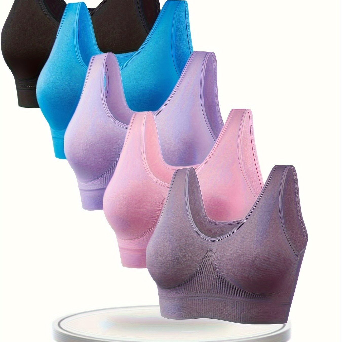 5pcs Plus Size No Padding/underwire S Bras - Full-coverage Backless & Gymnastics Bras, Medium-elasticity Sleeveless For (no Chest Pads, No Underwire) - Hand Washable For 5pcs Value