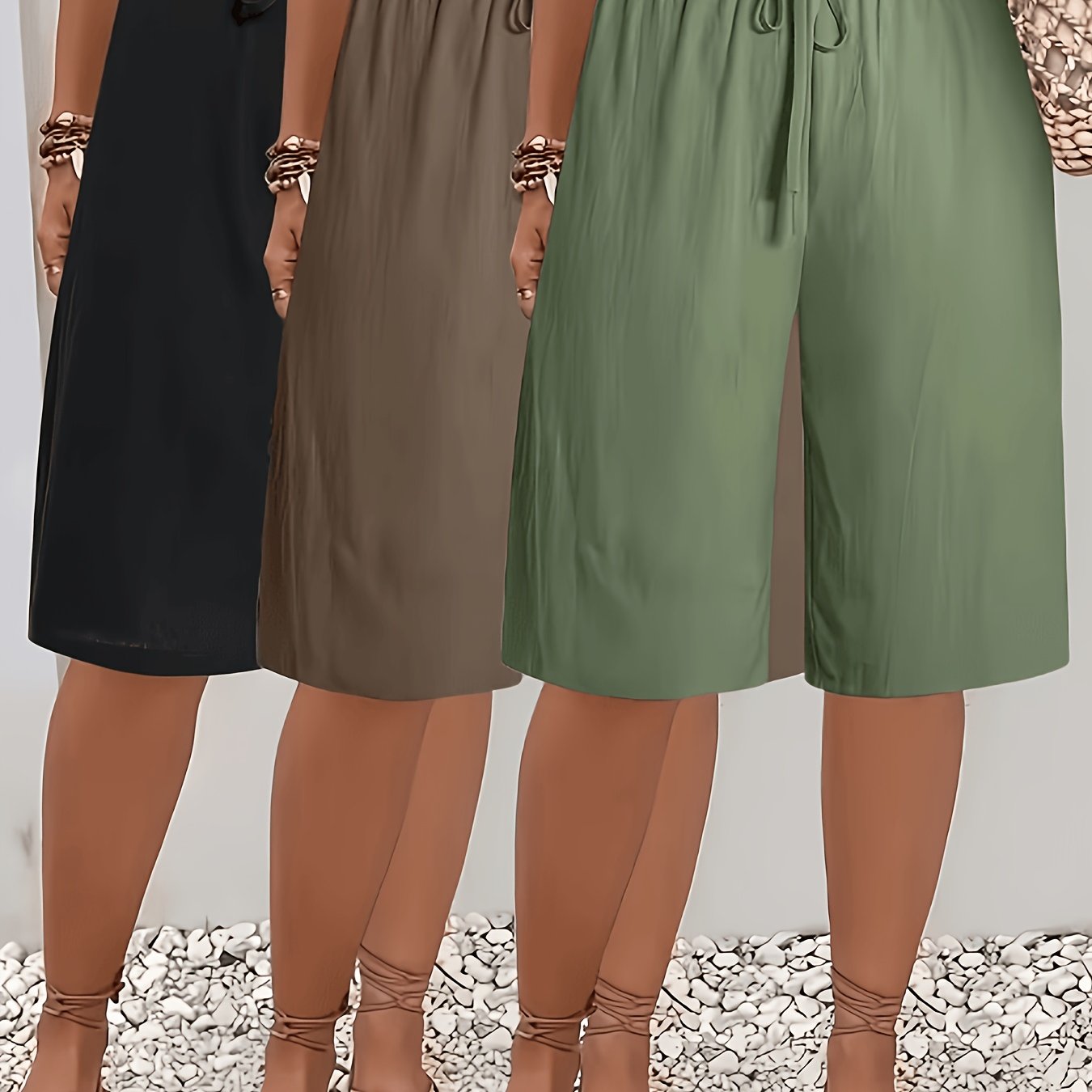 TEMU [women's High-waisted Shorts] Three-piece Set Of High-waisted, Loose-fitting Shorts For Women, Perfect For Summer Leisure In Western Style