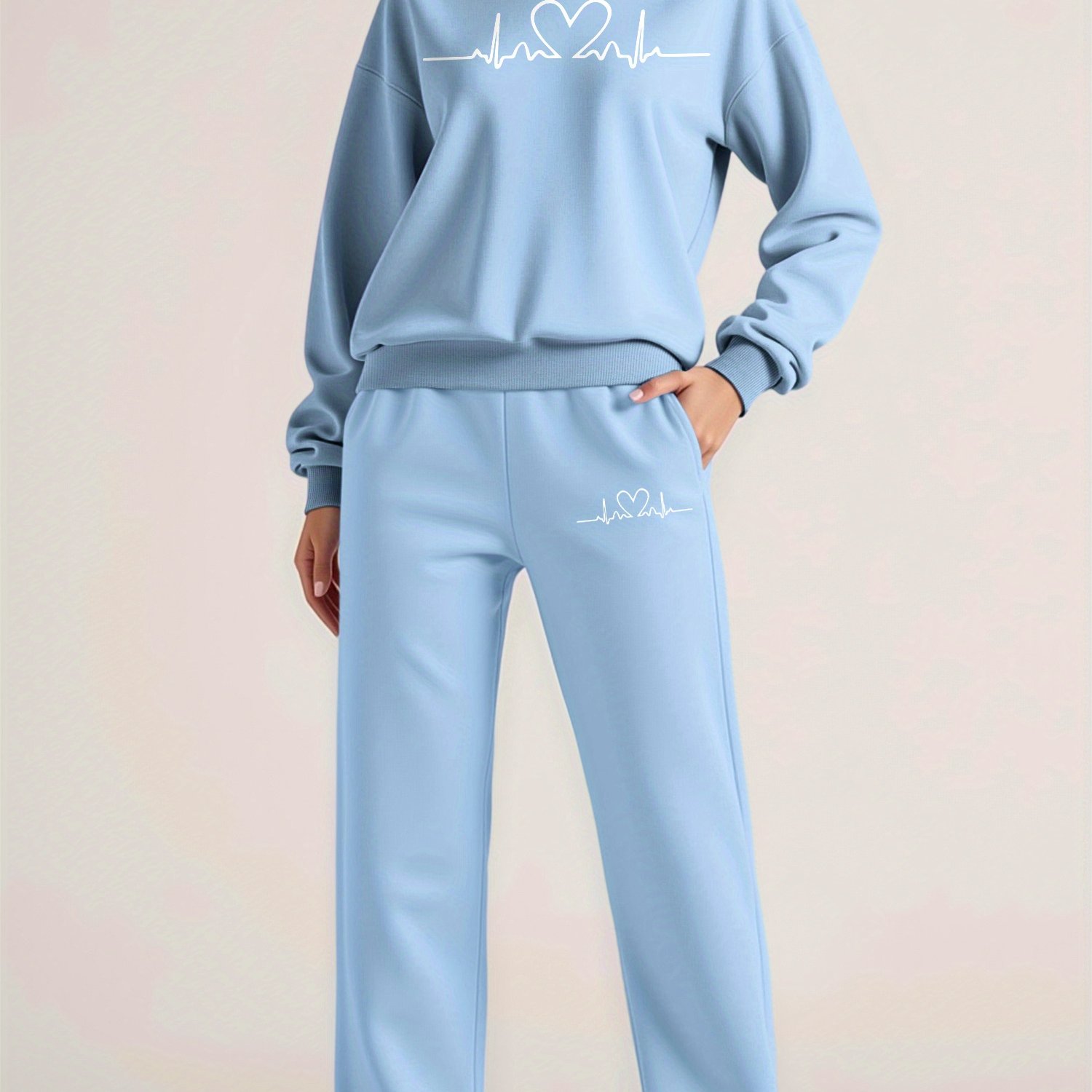 TEMU C5 k4 Women's 2pcs Set: Geometric Pattern Print Crew Neck Long Sleeve Sweatshirt, Loose Fit Y Sweatshirt Top, Jogger Pants With Ankles And