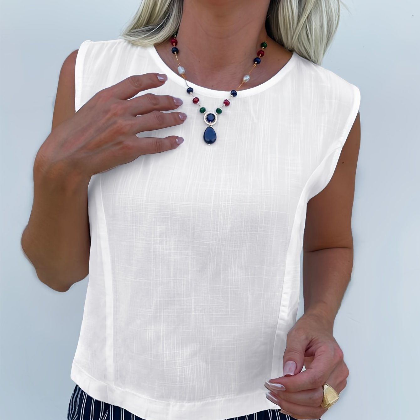 Solid Color Loose Round Neck Sleeveless Vest Top