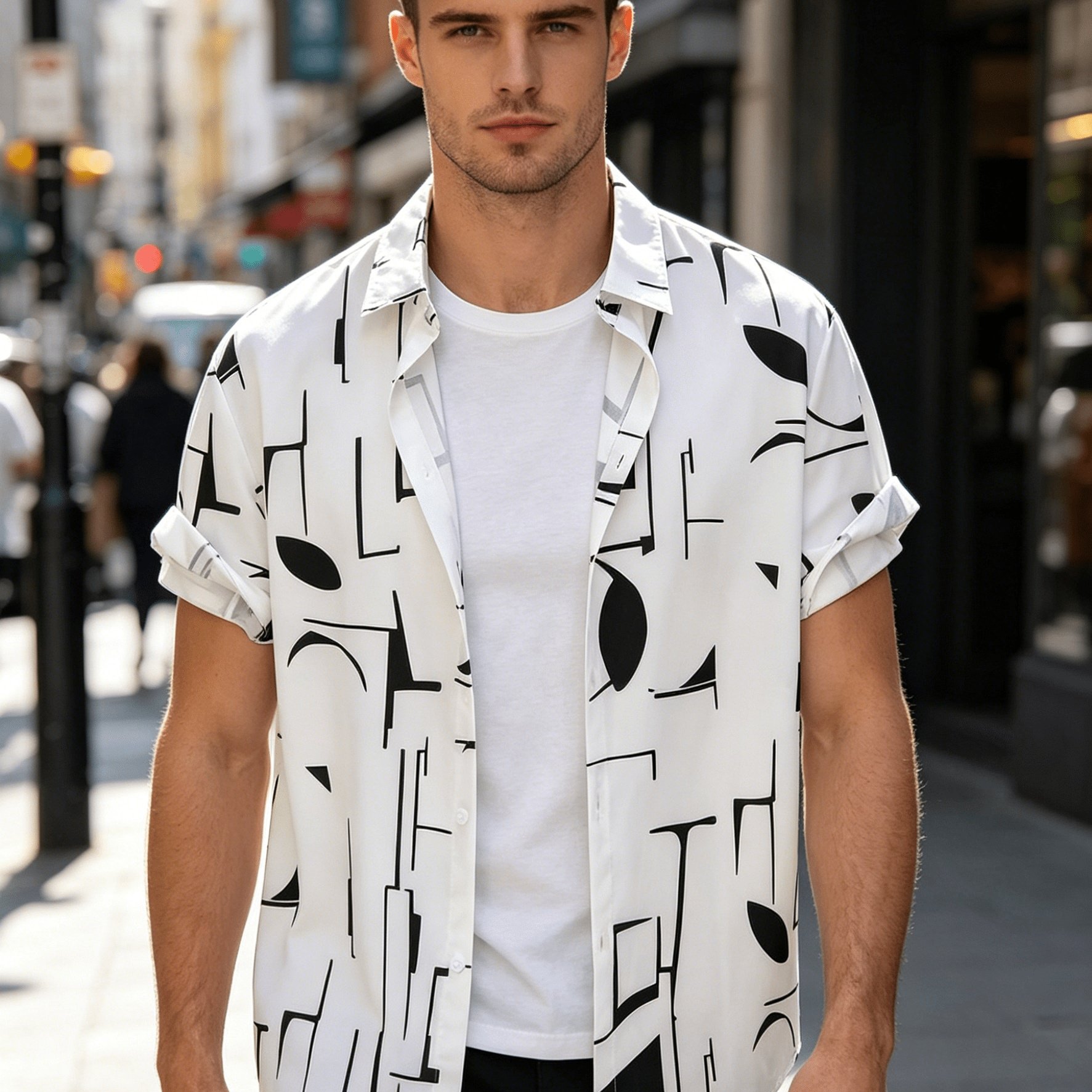 E-shop Herren Sommer-Mode Freizeit-Kurzarmhemd zum Knöpfen für draußen, stilvoll vielseitig, Hawaii-Stil, geeignet für den täglichen Sommergebrauch,