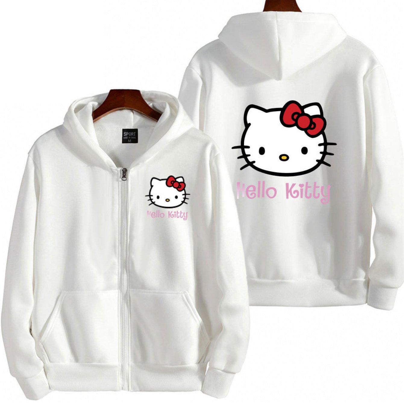 Image of Ladies Zippered Hoodie, Adorable Kawaii Hello Kitty Design Sweatshirt For Fall/winter Season