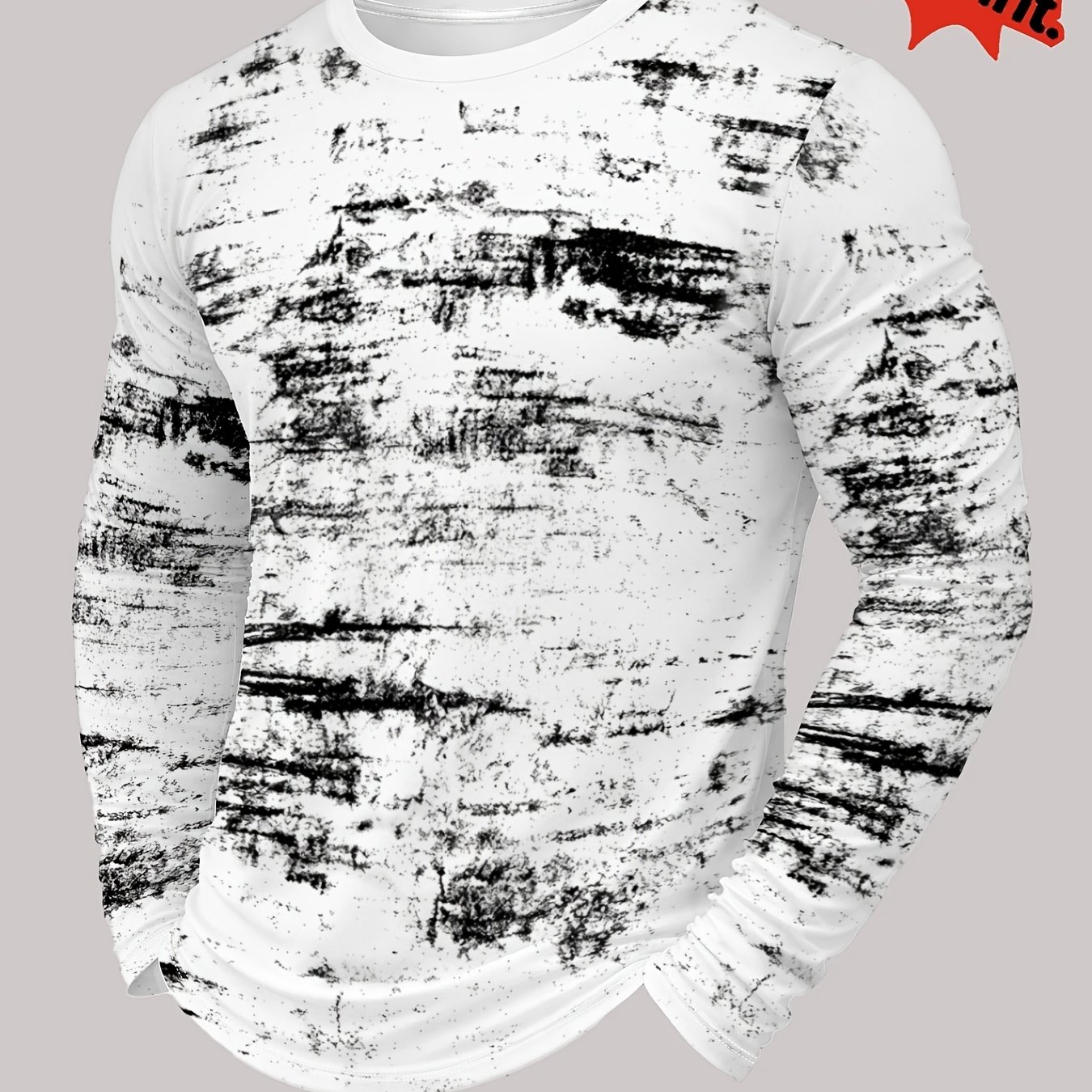 TEMU [print Design - Non-textured] Men's Plus Size Print Long Sleeve T-shirt - Breathable Casual Sportswear, Round Neck Regular Fit Shirt, Suitable