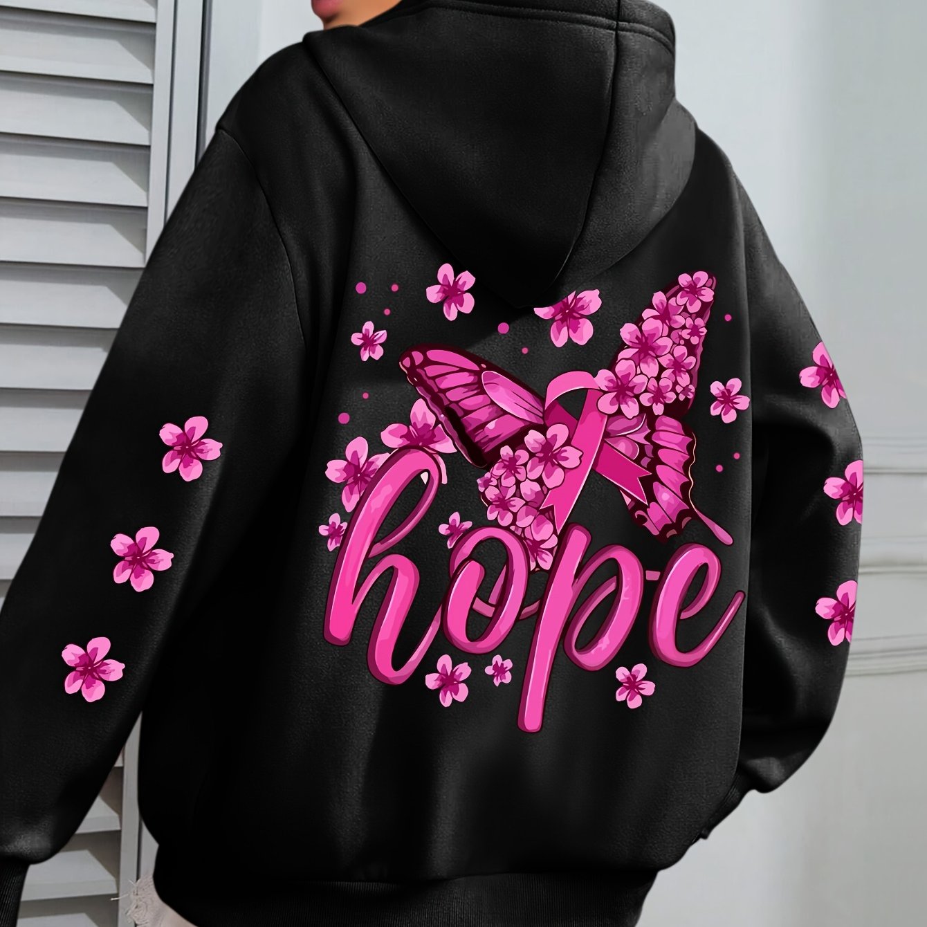 TEMU Übergröße, Kapuzenpullover in Übergröße mit & Schmetterling-Druck, Lässiger Langarm-Kapuzensweatshirt mit Tasche für Winter & Herbst, für Damen