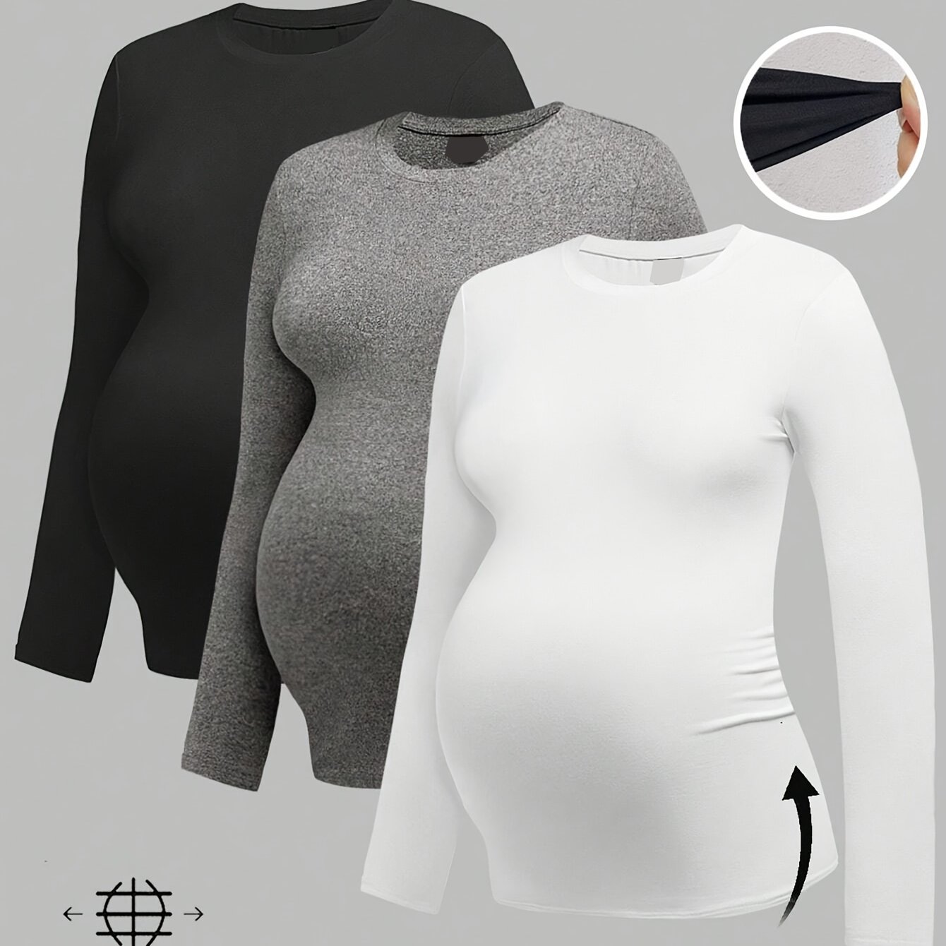 TEMU 3pcs Set Maternity T-shirt Autumn Casual Base Shirt Long Sleeve Top Close-fitting Comfortable Spring Maternity Clothes Women's Shirt