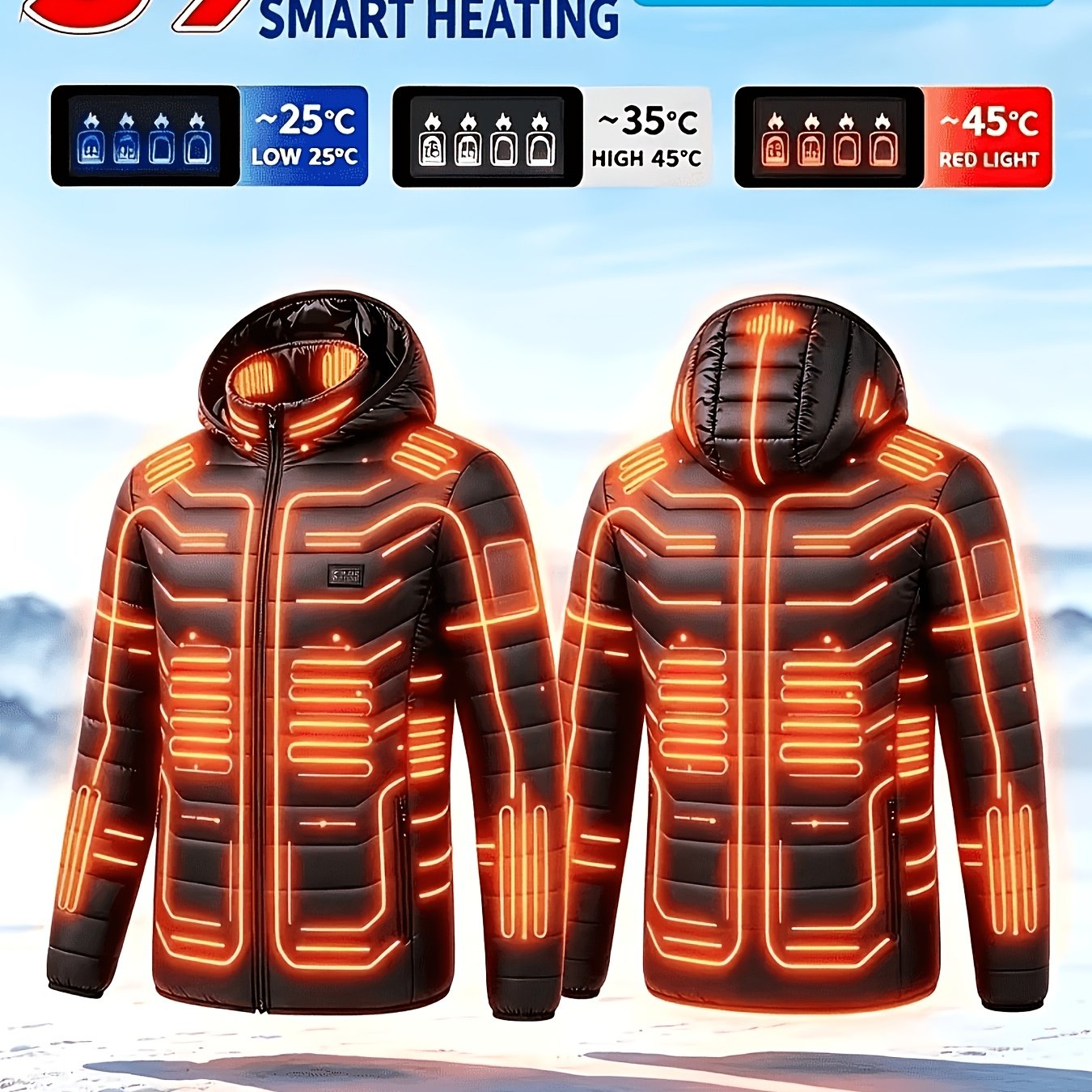 TEMU Giacca termica smart da con 39 zone di riscaldamento, 4 livelli di , con cappuccio, abbigliamento termico per esterni e climi (batteria non )