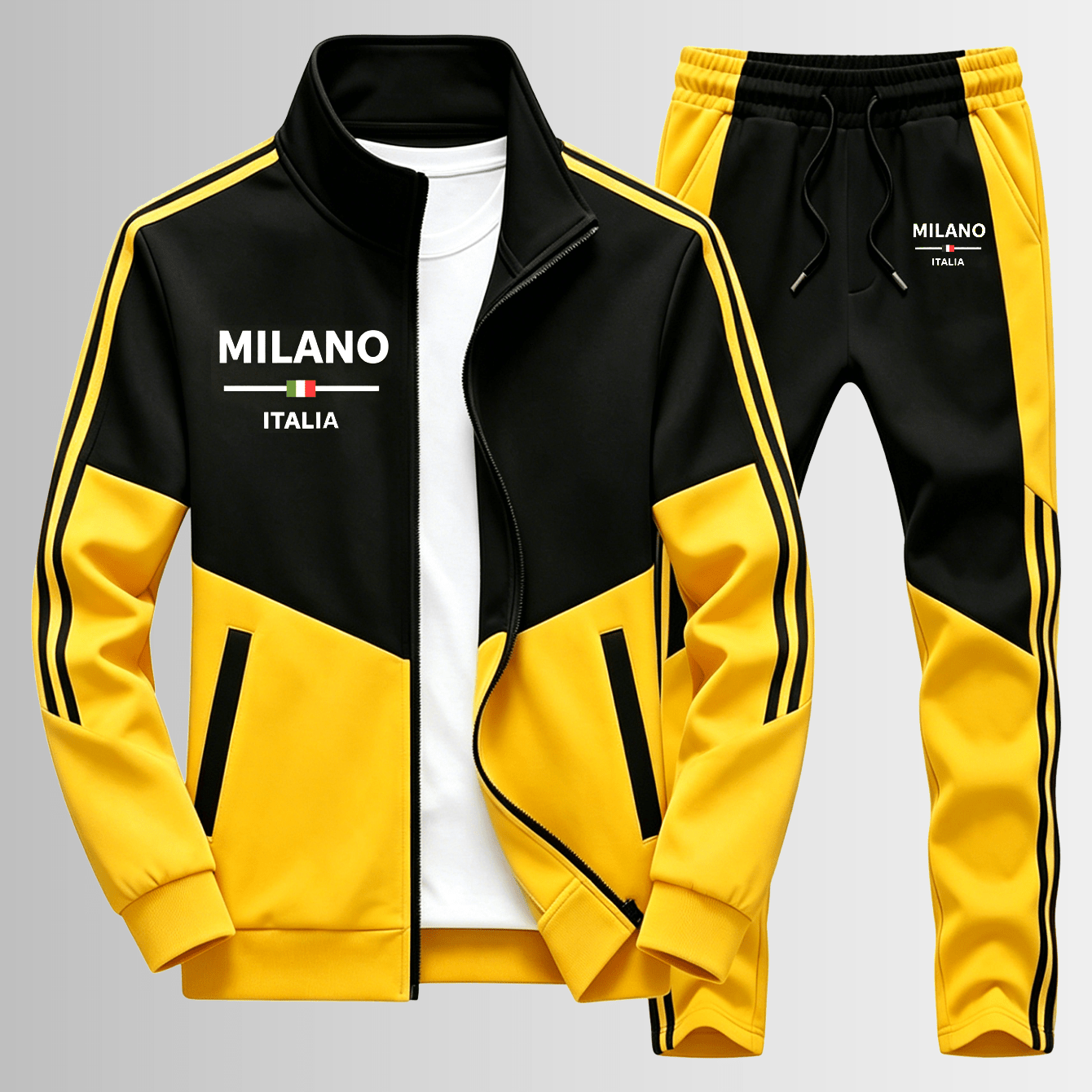 Men's Casual Zip Sweatshirt & Pants Set 3d 100% Polyester, Print Long Sleeves, Regular Fit 2pcs Outfit, Vacation & Street Fashion Wear