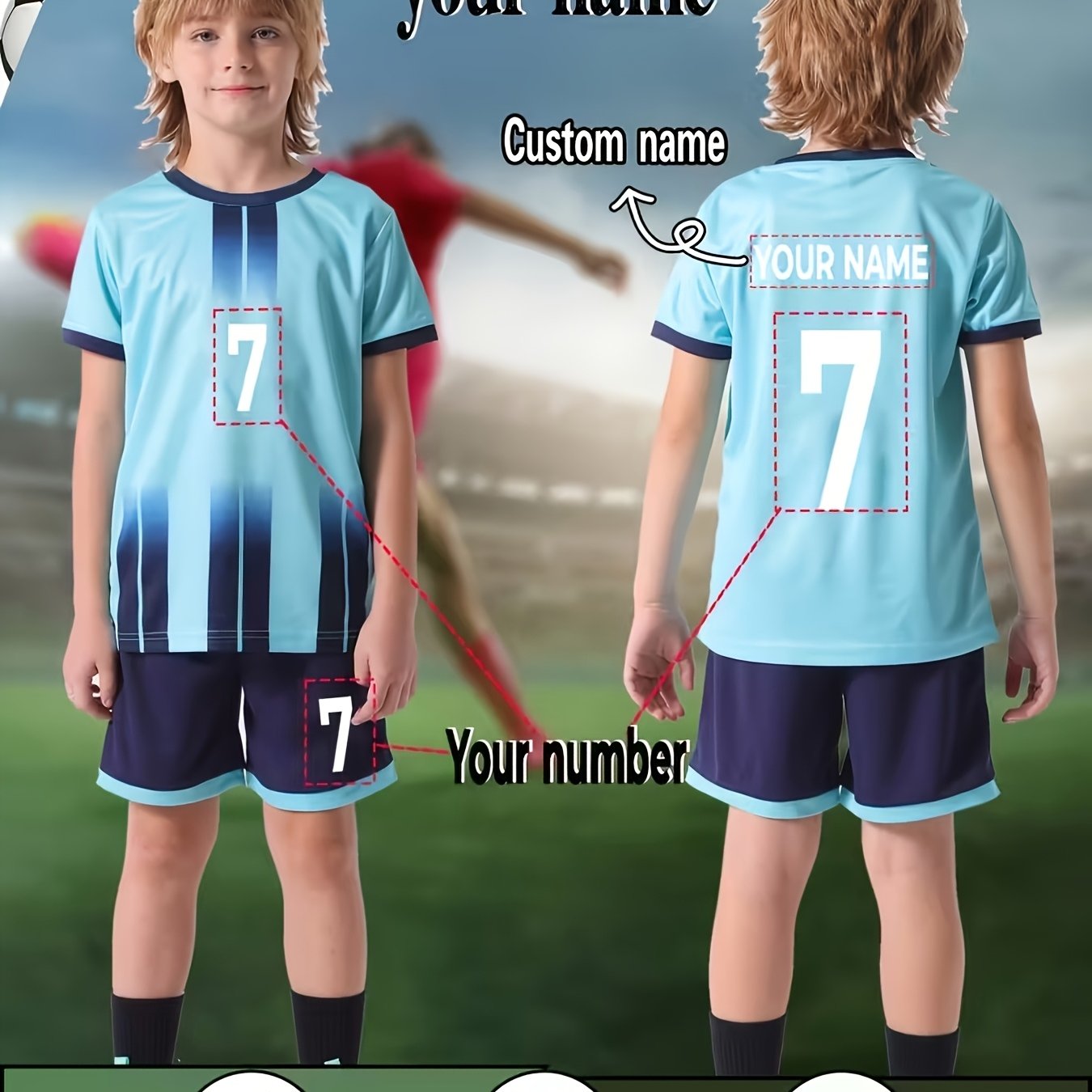 TEMU Adjustable Quick-dry Soccer Training Gear For Children Featuring Personalized , Ideal For Outdoor Activities, ' Apparel, Casual Athletic